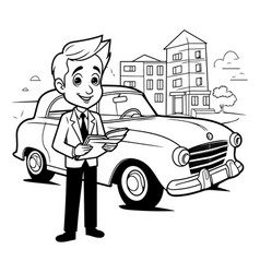 Cartoon Businessman With A Car On The Street