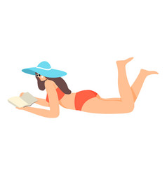 Woman In Swimming Suit Reading Book On Vacation