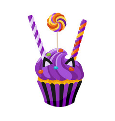 Purple Blueberry Cupcake With Candies And Cat Ears