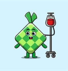 Cute Cartoon Of Ketupat Having Blood Transfusion