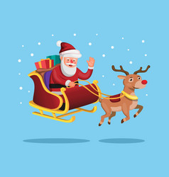 Santa And Reindeer With Christmas Sled