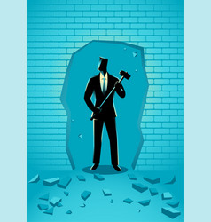 Businessman Breaking The Wall With Hammer