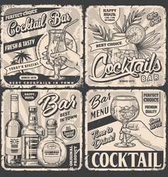 Cocktail Bar Set Flyers Monochrome