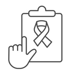 Checklist With Cancer Ribbon Thin Line Icon World