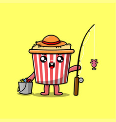 Cute Cartoon Popcorn Ready Fishing Character