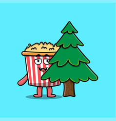 Cute Cartoon Popcorn Character Hiding Tree