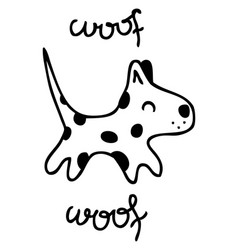 Doodle Cute Running Puppy With Text Woof Animal