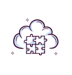 Hand Drawn Cloud Icon With Puzzle Pieces Doodle