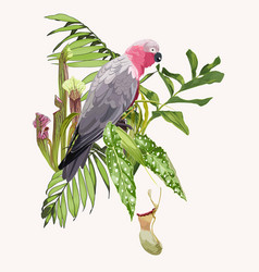 Summer Design With Pink Parrot Bird Tropical