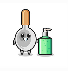 Cute Cooking Spoon Cartoon With Hand Sanitizer