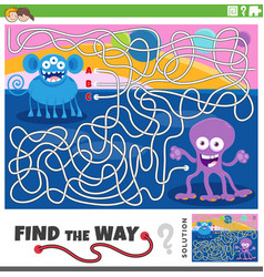 Maze Game With Funny Cartoon Monsters Characters