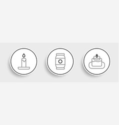 Set Line Cake Burning Candle And Beer Icon