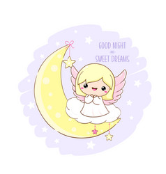 Cute Christmas Angel On Moon Inscription Good