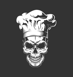 Vintage monochrome skull in chef hat Royalty Free Vector