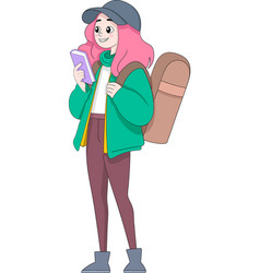 College Girl Is Carrying A Bag And Books