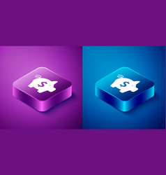 Isometric Piggy Bank Icon Isolated On Blue