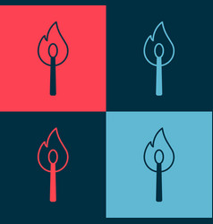 Pop Art Burning Match With Fire Icon Isolated