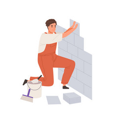 Repair Worker Laying Ceramic Wall Tile