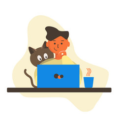 Cat Sitting With A Guy In Front Of Laptop