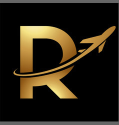 Glossy Gold And Black Uppercase Letter R Icon