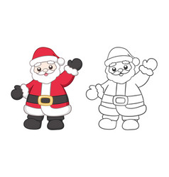 Cute Happy Santa Claus Waving Outline And Colored