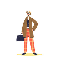 Stylish Hipster Senior Man In Hat And Trench