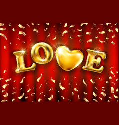 Love Heart Gold Foil Glitter On Red A Curtain