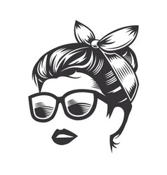 Woman Face With Messy Hair Bun And Sunglass Line