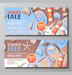 Set Of Summer Banners With Beach Accessories