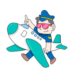 Pilot Captain Is Walking With The Airplane Doodle