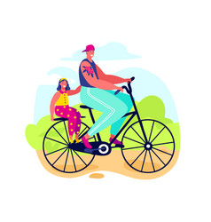 Young Girl And Adult Man Ride Tandem Bicycle