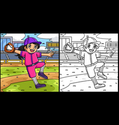 Girl Catching Baseball Coloring Page