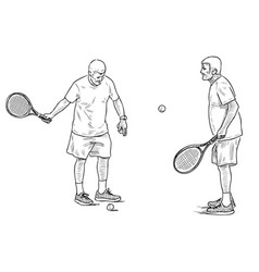 Hand Drawing Of Two Elderly Men Playing Tennis