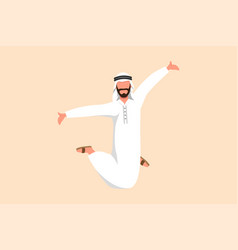 Business Flat Drawing Happy Arab Businessman Jump