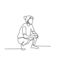 Continuous One Line Woman Crouch Sit