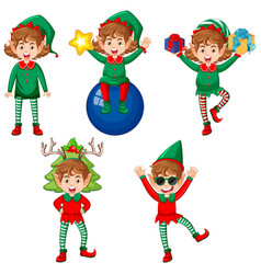 Cute Kid Wearing Elf Costume Cartoon Set