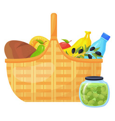 Lunch Basket Cartoon Icon Woven Hamper With Food