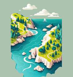 Coastline View From Above Sea Coastline With