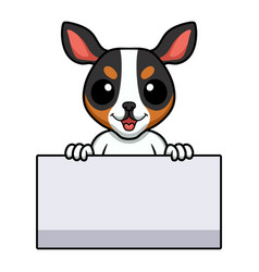 Cute Rat Terrier Dog Cartoon Holding Blank Sign