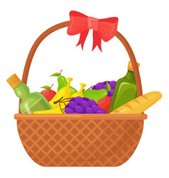 Gift Basket With Wine And Fruits Cartoon Wicker