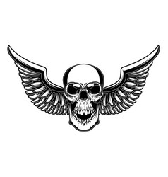 Winged Skull In Engraving Style Design Element