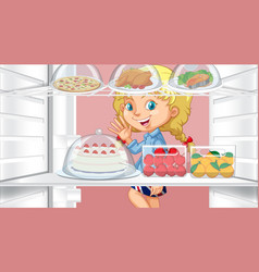 Girl Looking At Food In Fridge