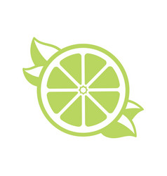 Green Lemon Lime Citrus Fruit Slice With Leaves