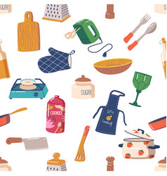 Seamless Pattern Featuring Various Kitchenware