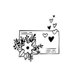 Envelope With Heart And Flowers Black Outline