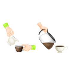 Hands Holding Drinks Set Hand Pouring Tea