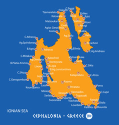 Island Of Cephalonia In Greece Orange Map