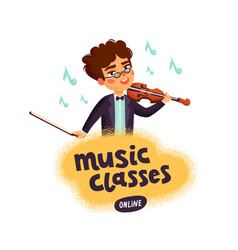 Music School Violinist Boy Character Playing