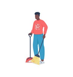 African American Man Cleaning Floor Flat Color