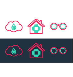 Set Line Glasses Humidity And Smart Home Icon